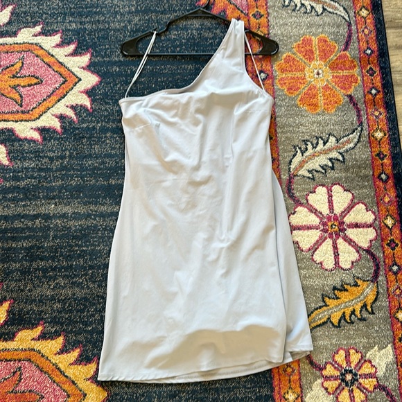 Abercrombie & Fitch One-Shoulder Traveler Mini Dress in blue size Large Tall - Picture 2 of 6